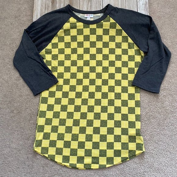 LuLaRoe Randy Unisex XS Checkered Raglan Baseball Style Tee Top 3/4 Sleeves - Picture 1 of 12